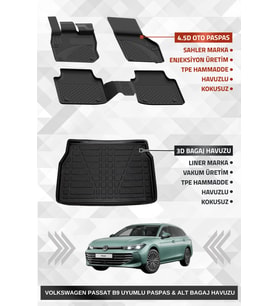 Volkswagen Passat Variant B9 2024+ Uyumlu 4.5D SAHLER Premium Paspas + Liner Marka 3D ALT Bagaj Havuzu - Passat Variant B9