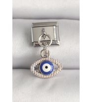 pilelistore 316L Çelik Gümüş Renk Nazar Boncuk Detaylı Göz Model Nomination Charm - TJ-BC1216