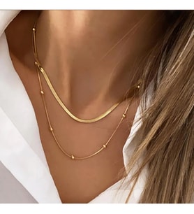 İtalyan Ezme Dorika Model İkili Gold Kolye Çelik Üzeri Altın Kaplama