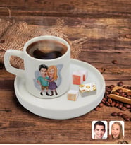 BK Gift Kişiye Özel Sunum Tabaklı Sevgililer Karikatürlü Türk Kahvesi Fincanı Model 80