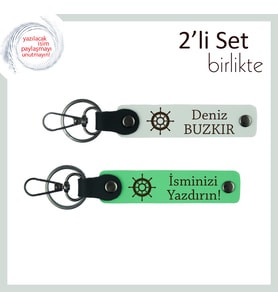 Yazılabilir Gemi Dümeni Anahtarlık Seti, 2’li Kişisel Tasarım, Beyaz-Fıstık Yeşil