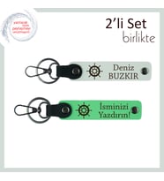 Yazılabilir Gemi Dümeni Anahtarlık Seti, 2’li Kişisel Tasarım, Beyaz-Fıstık Yeşil