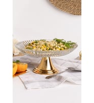 Gold Ayaklı Elips Cam Sunumluk Tabak, Sarma Dolma Salata Meyve ve Pasta Standı (Altın)