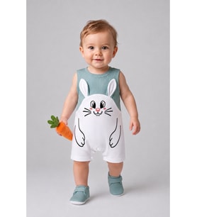 Erkek Bebek Tavşan Desenli Yazlık Tulum Fitilli Pamuklu Kolsuz Bebek Tulumu Çıtçıtlı Romper 0-9 Ay