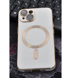 iPhone 14 Uyumlu MagSafe Özellikli Lens Korumalı Renkli Kılıf Krem
