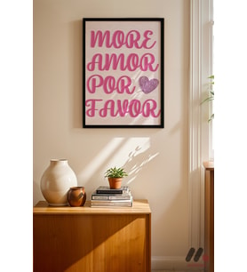 More Amor Por Favor Pembe, Siyah Çerçeveli Duvar Tablosu - Modern Ev Dekorasyonu