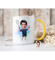 Bk Gift Kişiye Özel Badminton Karikatürlü Sarı Kupa Bardak-1, Sevgiliye Hediye, Arkadaşa Hediye