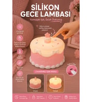 Doğum Günü Pastası Tasarımlı Silikon Gece Lambası Type-C Şarjlı Dokunmatik 2 Kademeli Işık Modlu Masa ve Çocuk Odası Lambası