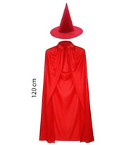 Yetişkin Boy 120 Cm Kırmızı Yakalı Pelerin Ve Kırmızı Cadı Şapkası