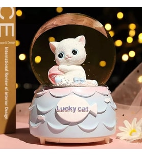 Şanslı Kedi Orta Boy Işıklı Kar Küresi