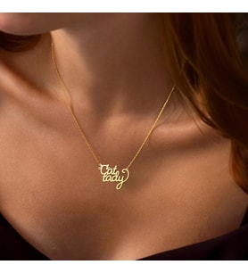 Kişiye Özel 925 Ayar Gümüş Cat Lady Kedi Detaylı Kedi Hanım Kolye (Gold)