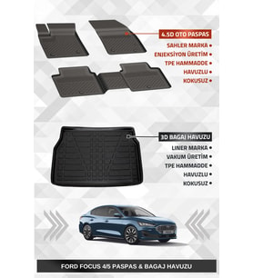 Sahler Focus 4/5 2019+ Sedan Uyumlu 4.5d Premium Havuzlu Paspas ve Liner Marka 3D Bagaj Havuzu