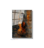 Dikey Çerçeveli Cam Violin 2 Modern Ev Dekoru Duvar Sanatı Ev Ofis Tablosu (Gümüş)