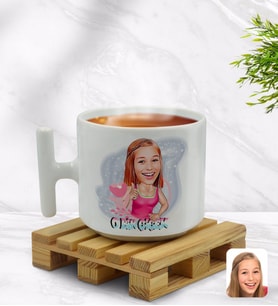 BK Gift Kişiye Özel O Bir Çiçek Karikatürlü T Kulplu Beyaz Middle Kupa Bardak-1