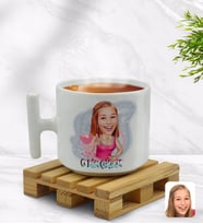 BK Gift Kişiye Özel O Bir Çiçek Karikatürlü T Kulplu Beyaz Middle Kupa Bardak-1