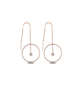 Rose Gold Gümüş Halka Model Taşlı Japon Kadın Küpe (Altın)
