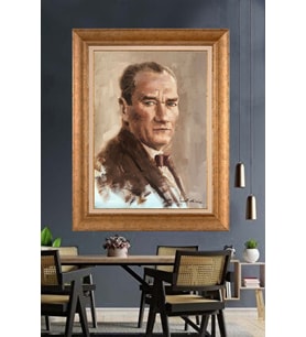 Altın Varaklı Çerçeveli Paspartulu Atatürk Tablo nh286 (Gold)