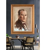 Altın Varaklı Çerçeveli Paspartulu Atatürk Tablo nh286 (Gold)