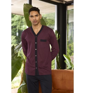 Kly 9252 Erkek V Yaka 4 Mevsim Boydan Düğmeli Uzun Kollu Pijama Takım (Bordo)