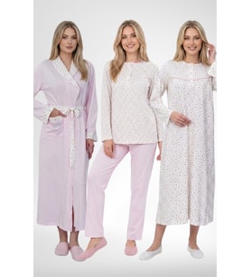 Mecit 6384 Pembe Büyük Beden Kadın Sabahlık Pijama Gecelik Seti