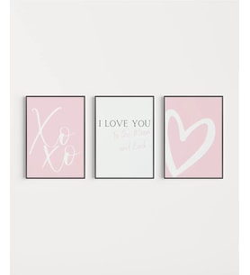 Çerçevesiz Poster XoXo, I Love You, ve Kalp Tasarımlı Minimal