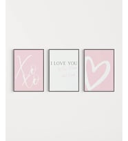 Çerçevesiz Poster XoXo, I Love You, ve Kalp Tasarımlı Minimal (Çok Renkli)