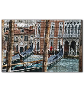 Cakapuzzle Kanalda Gondollar ve Binalar  Puzzle Yapboz MDF (Ahşap) (120 Parça)