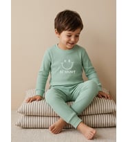 Minidamla Gülen Yüz Baskılı 1-6 Yaş Pijama Takımı - Bej
