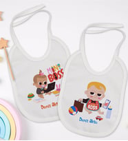BK Kids Kişiye Özel Mini ve Little Boss Tasarımlı 2’li Beyaz Mama Önlüğü-1