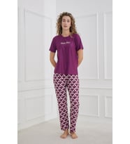 Kadın Papatya Desenli Bisiklet Yaka Pijama Takım  Mor 30102-1284