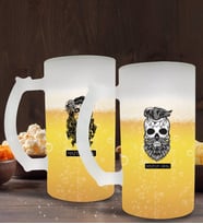 BK Gift Kişiye Özel Erkek ve Kadın Kurukafa Tasarımlı 2’li Buzlu Cam Bira Bardağı 50cl-2 (Beyaz)