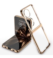 Huawei P50 Pocket Kılıf Şeffaf Kıpta Kapak (Gold)