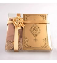 Şal + Seccade + Tesbih + Kuran Hediye Seti (Çanta Boy, Ekonomik Cilt, Gold)