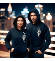 Sevgililer Günü Kombin Erkek Kadın İskelet Kral Kraliçe Görselli Kapüşonlu Hoodie Sweatshirt 7014 (Siyah)
