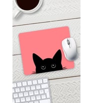 Açık Kırmızı Renk Kedi Baskılı Mouse Pad 23x19cm Fare Altlığı Kaydırmaz Taban