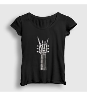 Presmono Kadın Siyah Skeleton Hand Guitar Music Rock T-Shirt 340263tt