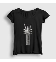 Presmono Kadın Siyah Skeleton Hand Guitar Music Rock T-Shirt 340263tt