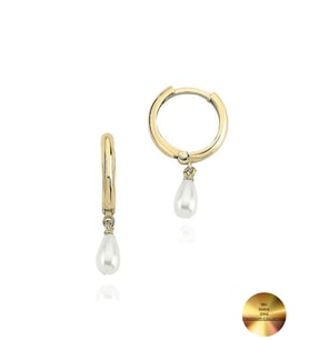 18k Serie Oro Hakiki İnci Halka Minimal Gümüş Küpe (Altın)