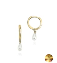 18k Serie Oro Hakiki İnci Halka Minimal Gümüş Küpe (Altın)