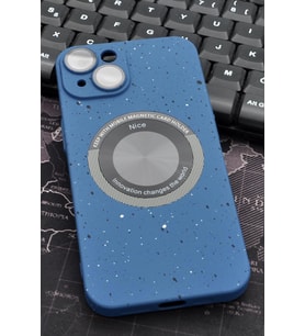 iPhone 14 Uyumlu İnidgo Mavi Benekli Desenli İnce Sert Kapak Kılıf Kamera Lens Korumalı
