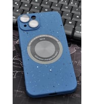 iPhone 14 Uyumlu İnidgo Mavi Benekli Desenli İnce Sert Kapak Kılıf Kamera Lens Korumalı