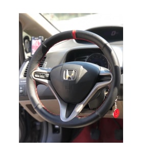 DİKİŞLİ DERİ DİREKSİYON KILIFI NOKTA/DAMAR KIRMIZI YÜZÜK KIRMIZI DİKİŞ HONDA CİVİC HIZLI KARGO