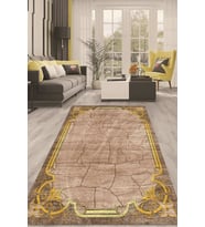 Dijital Kaymaz Taban Yıkanabilir Modern Renkli Salon Halısı Mutfak Halısı Yolluk ND-HT-1479 (Gold)