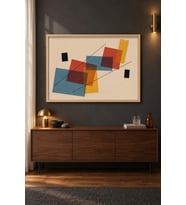 Saydam Kareler Süprematist Kesişim Ahşap Çerçeveli Duvar Tablosu