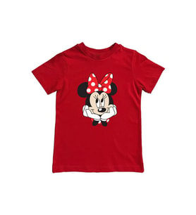Minnie Mouse baskılı pamuklu penye kumaş yazlık çocuk tişört (Kırmızı)