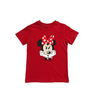 Minnie Mouse baskılı pamuklu penye kumaş yazlık çocuk tişört (Kırmızı)