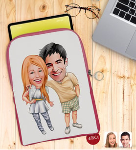 BK Gift Kişiye Özel Sevgililer Karikatürlü Taşınabilir Koruyucu Tablet Kılıfı & Organizer Çanta - Pembe-98