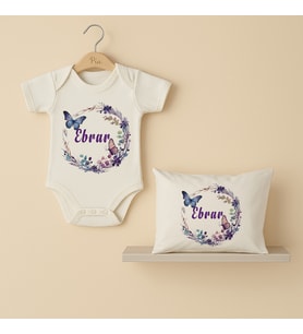 Pia Baby Premium %100 Pamuk İsme Özel Organik Baskılı Çıtçıtlı Bebek Body Ve Yastık Kılıfı 5040-19 (Ekru)
