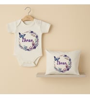 Pia Baby Premium %100 Pamuk İsme Özel Organik Baskılı Çıtçıtlı Bebek Body Ve Yastık Kılıfı 5040-19 (Ekru)