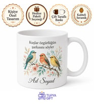 Kuşçuya Hediye Kuş Temalı Baskılı Kupa Bardak Özel Tasarım Porselen